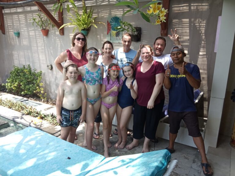 Family at the pool